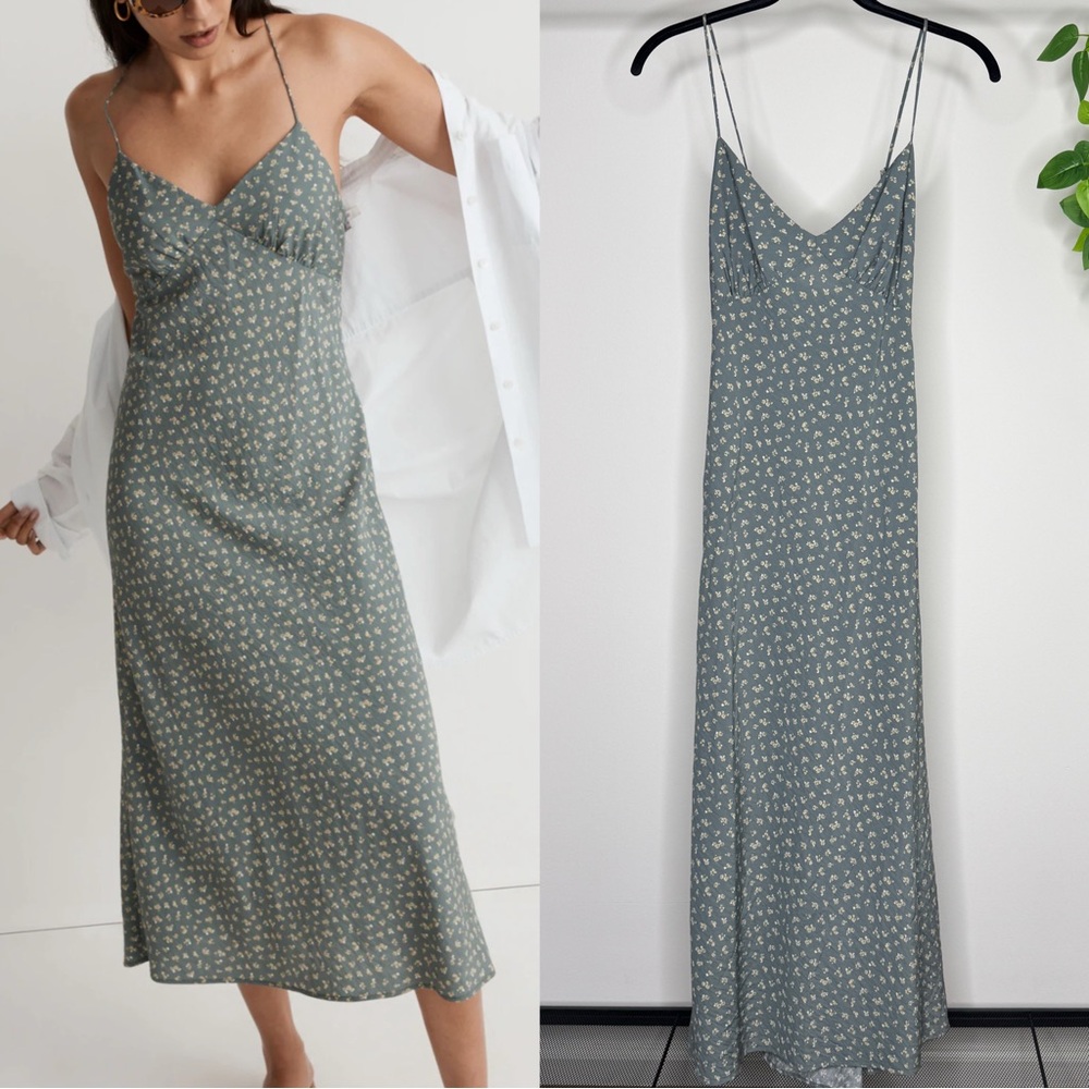 Madewell Green Floral Midi Dress